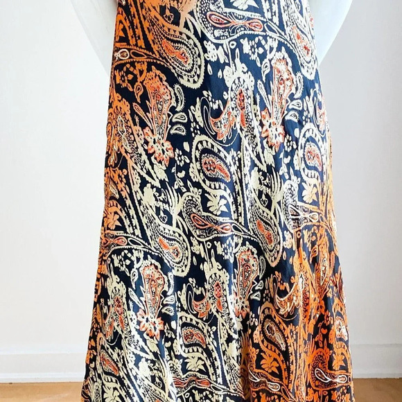Vintage Bias Cut Paisley Print Midi Dress w Beaded Detail S - Picture 4 of 10